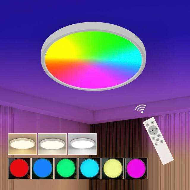 Goeco LED Ceiling Light, Dimmable, 24 W, RGB Colour Changing, for Bedroom in White - image 1