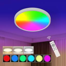 Goeco LED Ceiling Light, Dimmable, 24 W, RGB Colour Changing, for Bedroom in White - thumbnail 1