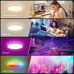 Goeco LED Ceiling Light, Dimmable, 24 W, RGB Colour Changing, for Bedroom in White - thumbnail 4