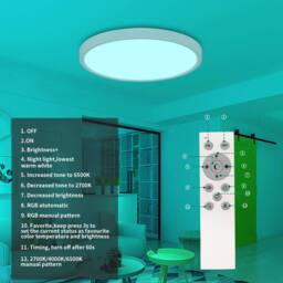 Goeco LED Ceiling Light, Dimmable, 24 W, RGB Colour Changing, for Bedroom in White - thumbnail 9