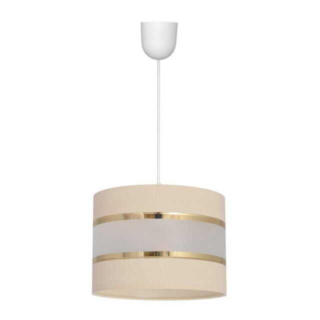 Netlighting Helen Cylindrical Pendant Ceiling Light Ecru Gold White 20cm in Beige - image 1