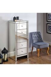Birlea Seville 5 Drawer Narrow Chest Mirrored in Silver