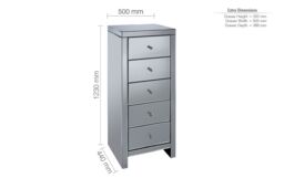 Birlea Seville 5 Drawer Narrow Chest Mirrored in Silver - thumbnail 6