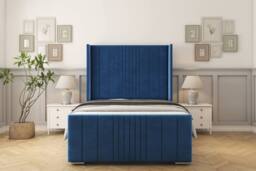 "Comfort Beds Grace Plush Bed Frame - 50"" Upholstered Wingback Headboard in Navy - Size: Small Double" - thumbnail 2