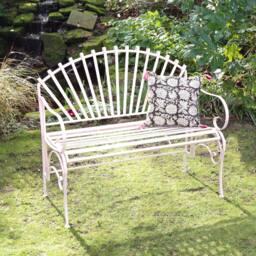 Melody Maison Large Ornate Pink Metal Garden Bench 103cm in Purple - thumbnail 2