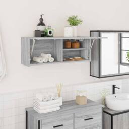 Berkfield Home Bathroom Wall Cabinet Grey Sonoma 80x25x30 cm Engineered Wood - Size: 80 x 25 x 30 cm - thumbnail 2