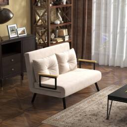 STILVORA Double Sofa Bed 4-in-1 Convertible Beige Velvet - thumbnail 2