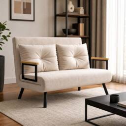STILVORA Double Sofa Bed 4-in-1 Convertible Beige Velvet