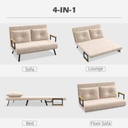 STILVORA Double Sofa Bed 4-in-1 Convertible Beige Velvet - thumbnail 6