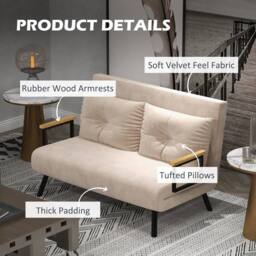 STILVORA Double Sofa Bed 4-in-1 Convertible Beige Velvet - thumbnail 8