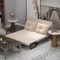 STILVORA Double Sofa Bed 4-in-1 Convertible Beige Velvet - thumbnail 3