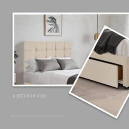 "Bed Time UK Plush Divan Bed with 2 Drawers, 20"" Cubic Headboard & Mattress in Ivory - Size: Single" - thumbnail 2