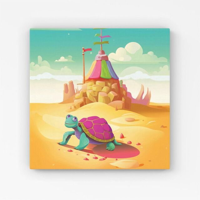 Warren Reed - Designer Turtle On A Beach Holiday Canvas in Yellow - Size: w10 inch x h10 inch - image 1