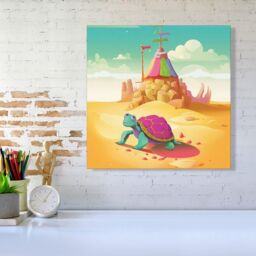 Warren Reed - Designer Turtle On A Beach Holiday Canvas in Yellow - Size: w10 inch x h10 inch - thumbnail 2