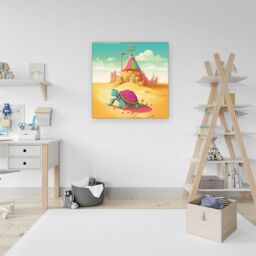 Warren Reed - Designer Turtle On A Beach Holiday Canvas in Yellow - Size: w10 inch x h10 inch - thumbnail 3