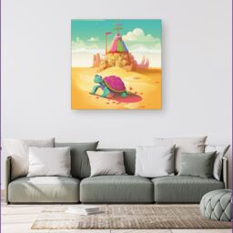 Warren Reed - Designer Turtle On A Beach Holiday Canvas in Yellow - Size: w10 inch x h10 inch - thumbnail 4