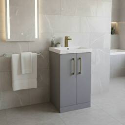 Balterley Modern Bathroom 2 Soft Close Door Vanity Unit Basin, Satin Grey, 500mm in Grey - thumbnail 3