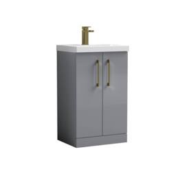 Balterley Modern Bathroom 2 Soft Close Door Vanity Unit Basin, Satin Grey, 500mm in Grey - thumbnail 1