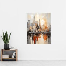 "Artery8 Wall Art Print Manhattan Skyline Oil Painting By M Hinge Geometric Heavy Palette Knife NYC Skyscraper Artwork Poster - Size: W12"" x H16""" - thumbnail 4