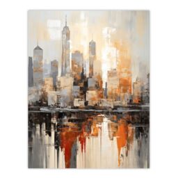 "Artery8 Wall Art Print Manhattan Skyline Oil Painting By M Hinge Geometric Heavy Palette Knife NYC Skyscraper Artwork Poster - Size: W12"" x H16""" - thumbnail 1