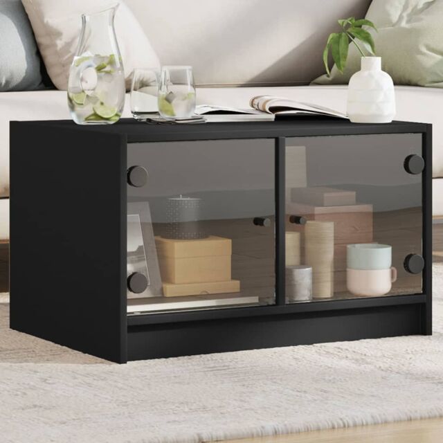 Berkfield Home Coffee Table with Glass Doors Black 68x50x42 cm - Size: 68 x 50 x 42 cm - image 1