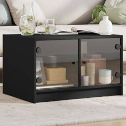 Berkfield Home Coffee Table with Glass Doors Black 68x50x42 cm - Size: 68 x 50 x 42 cm - thumbnail 1