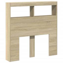 Berkfield Home Headboard Cabinet with LED Sonoma Oak 100x17x102 cm in Light Tan - Size: 100 x 17 x 102 cm