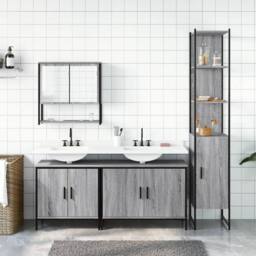Berkfield Home Durable 4 Piece Bathroom Furniture Set Grey Sonoma Engineered Wood - thumbnail 1
