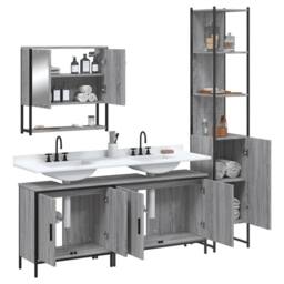 Berkfield Home Durable 4 Piece Bathroom Furniture Set Grey Sonoma Engineered Wood - thumbnail 4