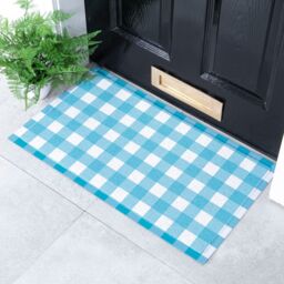 Artsy Mats Blue Gingham Doormat (70 x 40cm) in White - Size: 40 cm x 70 cm