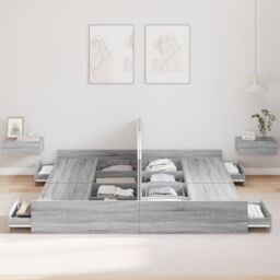 Berkfield Home Storage Bed Frame with Drawer with Headboard with Storage Grey sonoma 200 x 200 cm - thumbnail 4