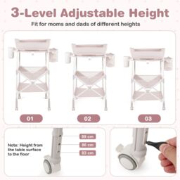 Costway Portable Baby Changing Table Height Adjustable w/ Wheels-Pink in Pink - thumbnail 5