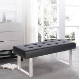 KORVIXA Dining Chairs Bench Long Seat Chrome Metal Legs in Black - Size: 100 cm x 100 cm - thumbnail 4