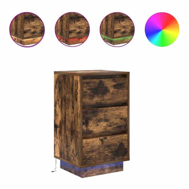 Berkfield Home Bedside Cabinet with LED Lights¬†Smoked Oak 38x34x65 cm - Size: 38 x 34 x 65 cm - image 1