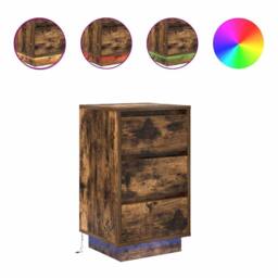 Berkfield Home Bedside Cabinet with LED Lights¬†Smoked Oak 38x34x65 cm - Size: 38 x 34 x 65 cm - thumbnail 1