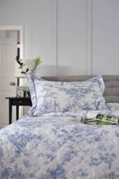 The Lyndon Company Toile De Jouy Luxurious 200 Thread Count Oxford Pillowcase Pair in Blue - Size: Standard Pillow Case