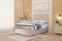 "Somnior Eleanor Plush Divan Bed Set with Pillowtop Mattress & 54"" Headboard in Pink - Size: Super King"
