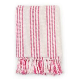 Berkfield Home Throw Cotton Stripes 125x150 cm Pink & White - thumbnail 2