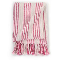 Berkfield Home Throw Cotton Stripes 125x150 cm Pink & White - thumbnail 3