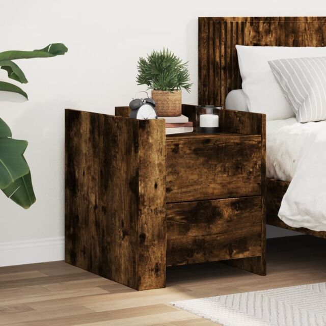 Berkfield Home Bedside Cabinet Smoked Oak 45x50x50 cm Engineered Wood in Brown - Size: 45 x 50 x 50 cm - image 1