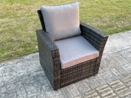 Fimous High Back Rattan Arm Chair Patio Outdoor Garden Furniture with Cushion in Dark Grey - thumbnail 2