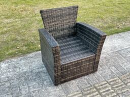 Fimous High Back Rattan Arm Chair Patio Outdoor Garden Furniture with Cushion in Dark Grey - thumbnail 4