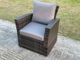 Fimous High Back Rattan Arm Chair Patio Outdoor Garden Furniture with Cushion in Dark Grey - thumbnail 1