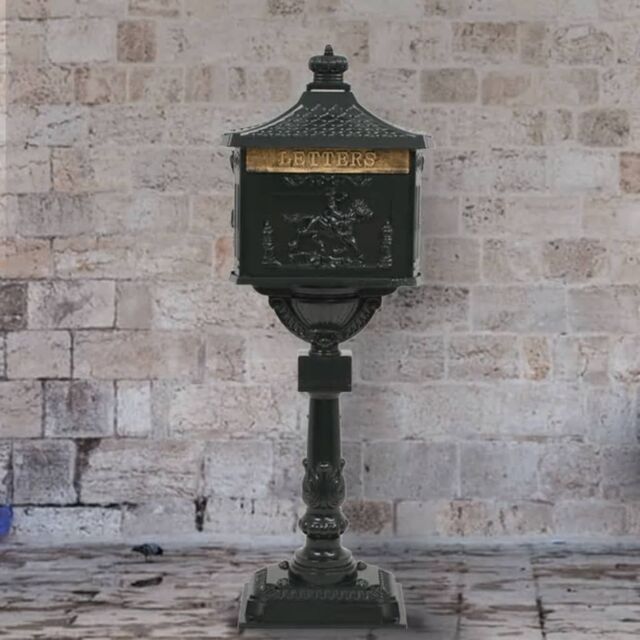 Berkfield Home Pedestal Letterbox Aluminium Vintage Style Rustproof Green - image 1
