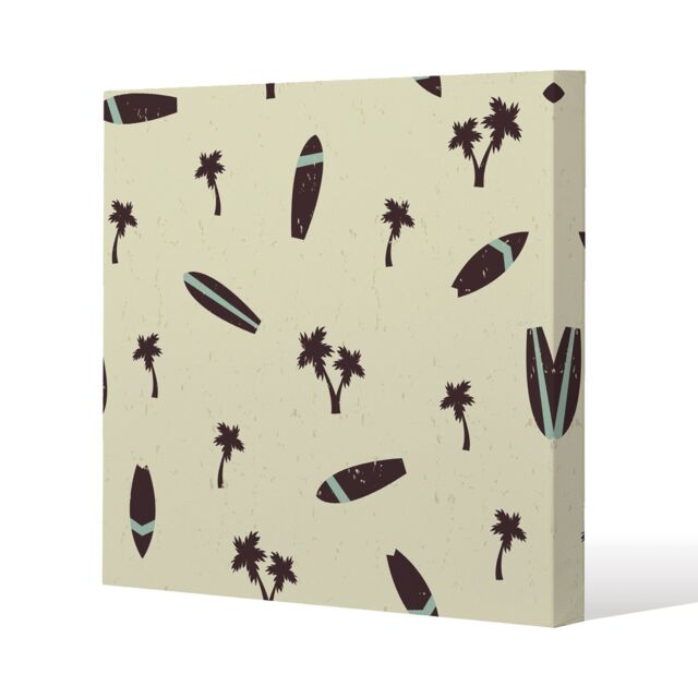 Benjamin Tate Design Surf Board & Palm Silhouettes (Canvas Print) / 101 x 101 x 4cm in Natural - Size: 101 x 101 x 4 cm - image 1