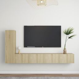 Berkfield Home 3 Piece TV Cabinet Set Sonoma Oak Engineered Wood in Brown - thumbnail 1