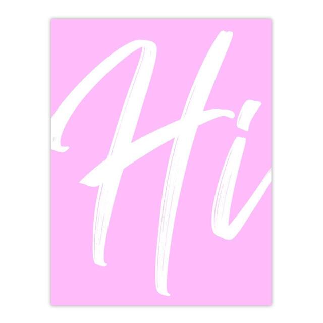 "Artery8 Large Hi Word Pink White Brush Stroke Design Wall Art Print - Size: W12"" x H16""" - image 1