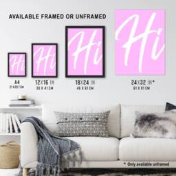 "Artery8 Large Hi Word Pink White Brush Stroke Design Wall Art Print - Size: W12"" x H16""" - thumbnail 3