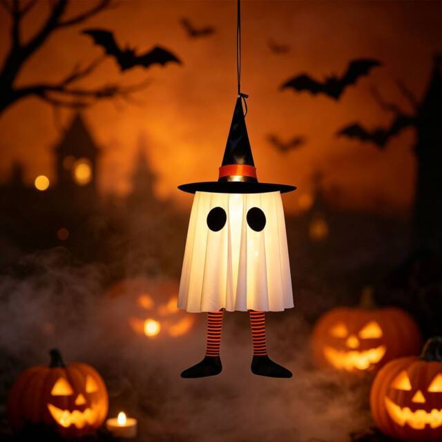 Lovii Halloween Ghost String Lights LED Hanging Ghost Fairy Lights Orange in White - image 1