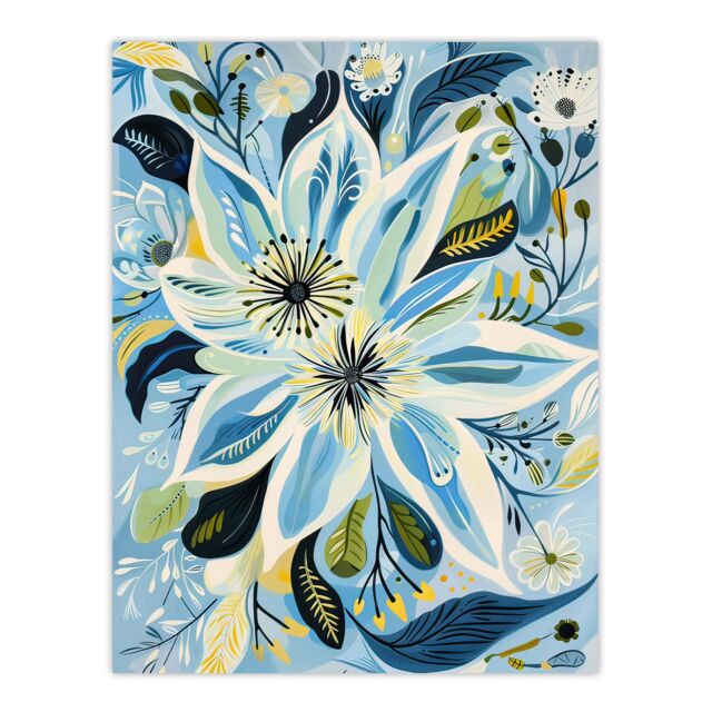 "Artery8 Blue Abstract Wildflowers Painting Floral Wall Art Print - Size: W12"" x H16""" - image 1